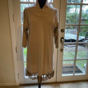 Rani Arabella Made in italy Beige Knit Dress/Tunic w/ Fringe Bottom Size M